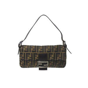 FENDI Mamma Bucket Hobo Shoulder Bag Zucca Canvas Brown Leather